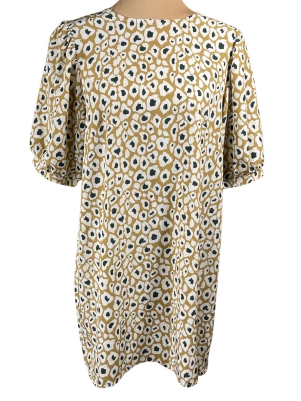 Michelle Mcdowell Dress Animal Print Size M Medium Tan Black Puff Short Sleeve